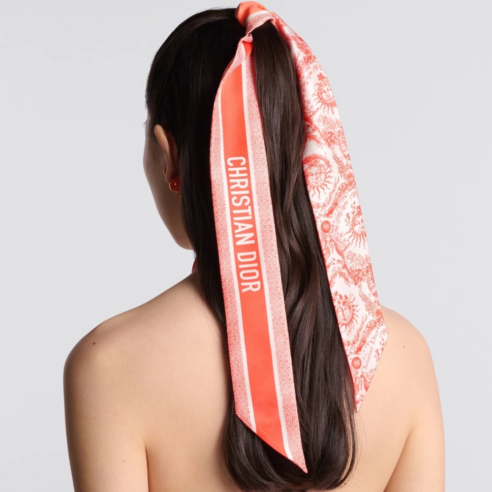 SOLD ❌ Dior Dioriviera Toile de Jouy Soleil Mitzah Silk Scarf | Orange / Coral - Picture 12 of 12